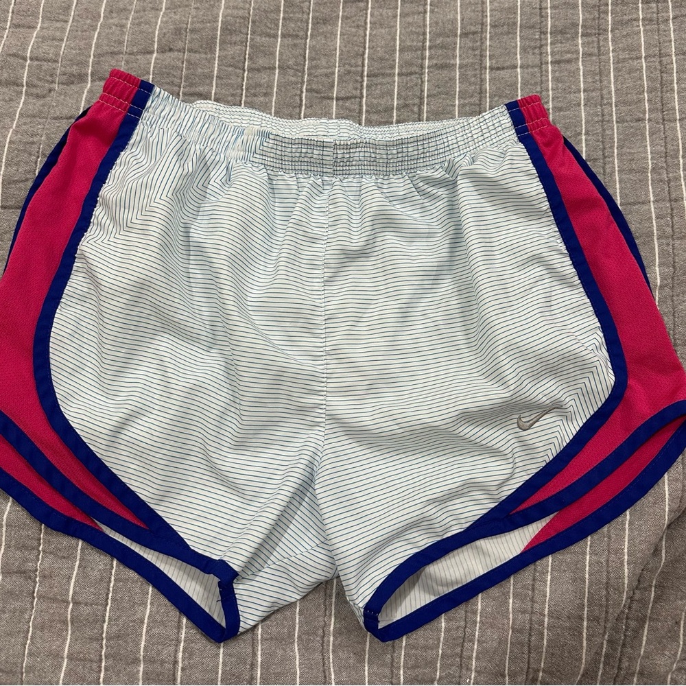 Nike Women's Athletic Shorts - White with Blue and Pink Accents